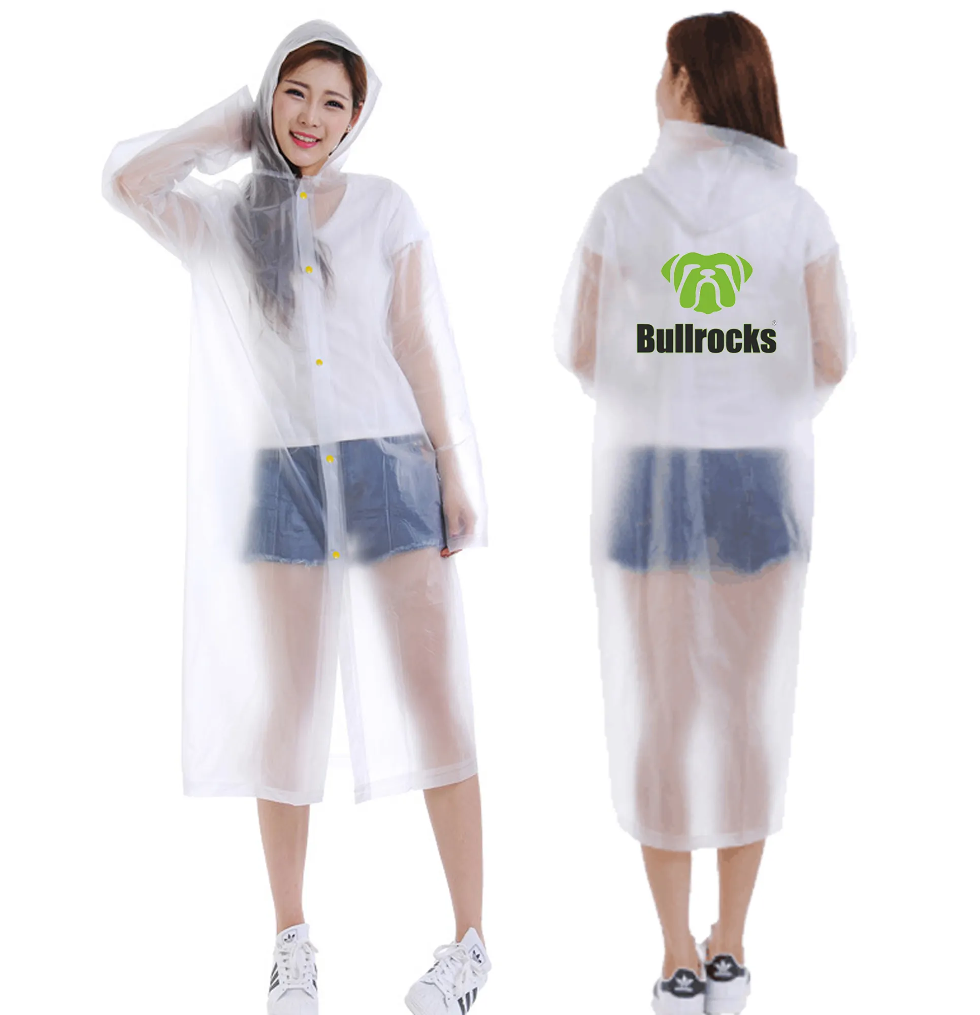 Logo personnalisé Recyclable Mode Adulte Imperméable À Capuche EVA PVC Imperméable En Plastique