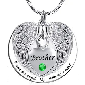 Unisex Melek Kanat Birthstone Anıt Keepsake Külleri Urn Kolye Kolye Ben Onun/Onun Meleği O/ o Mayın Brother