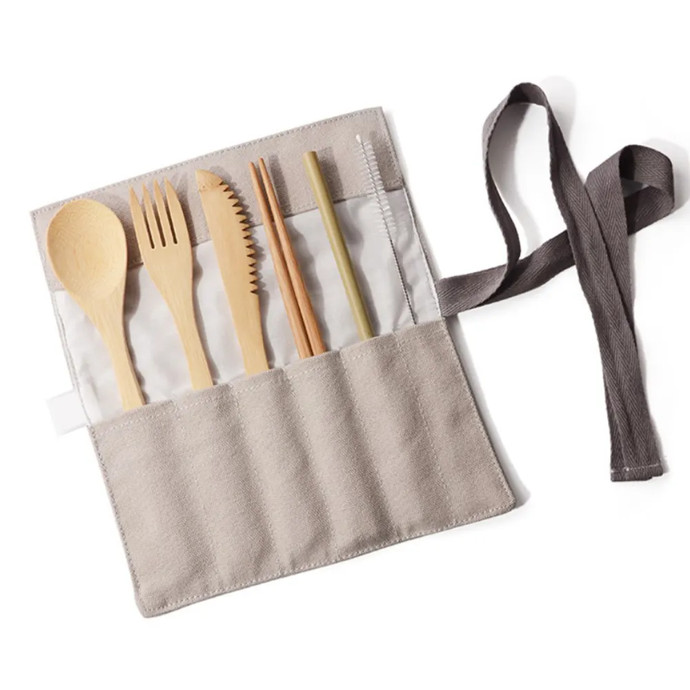 Portable Traveling Bamboo Cutlery Kit Eco Friendly Reusable Bamboo Flatware Utensil Spoon Folk Set