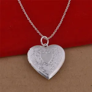 Trái Tim Locket Rèn Dây Chuyền Bạc Dày Vòng Cổ Nam