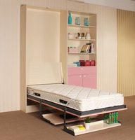 Mécanisme de lit mural pliant Murphy avec bureau et étagère, design chinois moderne, gain de place pour salon, bureau ou salle d'étude
