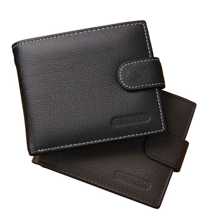 Wholesale Guangzhou Factory Vintage Zipper Buckle New Design Wallet Simple Fashion Genuine Leather Short Money Clip Wallet