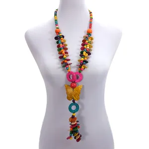 OEM Bán Buôn Đa Màu Vỏ Dừa ĐAN Handmade Tộc Pendant Bohemian Gỗ Đính Cườm Bướm Vòng Cổ Cho Phụ Nữ Jewelry