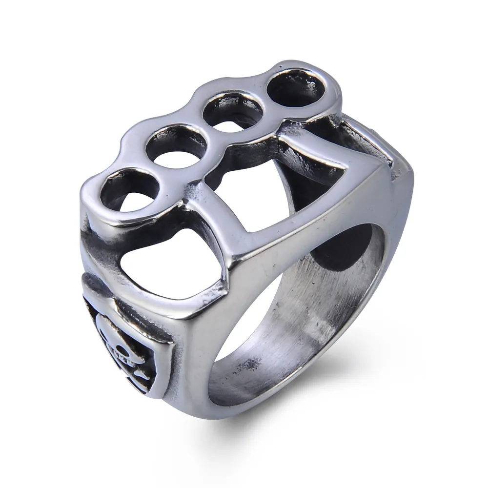 Guante de boxeo de calavera y hueso para hombre, anillos de acero inoxidable 316L