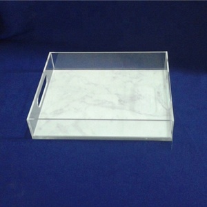 Clear Lucite Serving <strong>Breakfast</strong> <strong>Tray</strong> Acrylic Insert <strong>Trays</strong> with Handles - Product Image 3