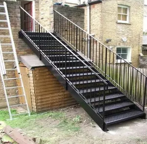 Escaleras prefabricadas peldaños de metal al aire libre pasamanos ss escalera recta - Product Image 1