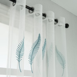 Cortina transparente blanca de tul con hojas bordadas de lujo para ventana, Organza, cortinas baratas para sala de estar, cortina para puerta - Product Image 3