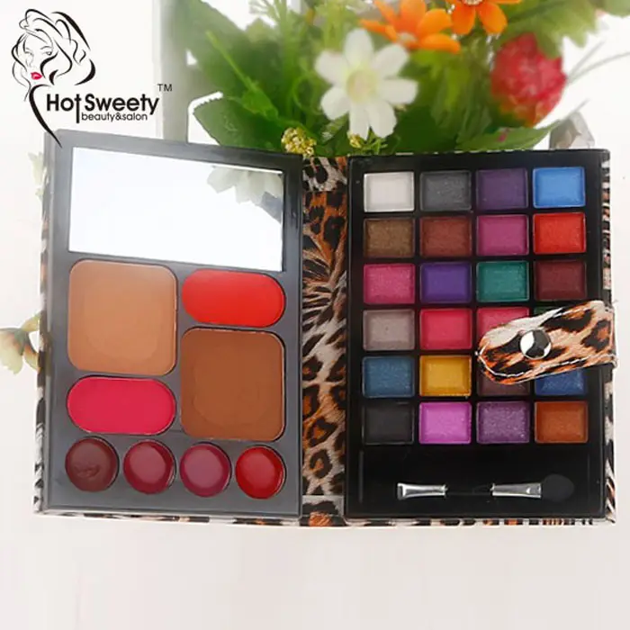 Produttori di prodotti cosmetici eyeshadow palette + lipgloss + compatto in polvere set di trucco professionale tigre box