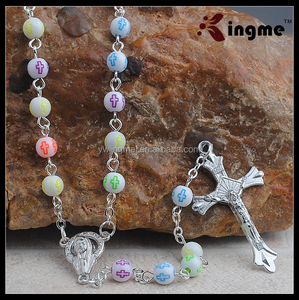 Cuentas de plástico de 6mm, varios colores, Rosario Católico para niños, pieza central - Product Image 2