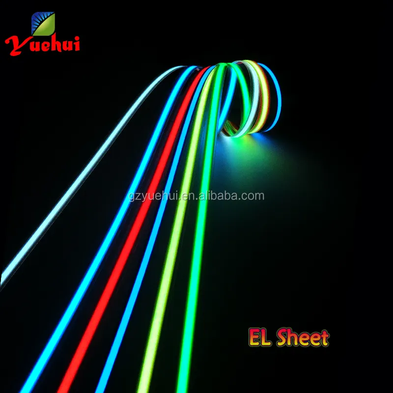 Musik Diaktifkan Kuning 1.4X100Cm Pita Strip Led Neon Hemat Energi Berpendar Tabung Kabel EL untuk DIY Kerah Atasan Berkedip