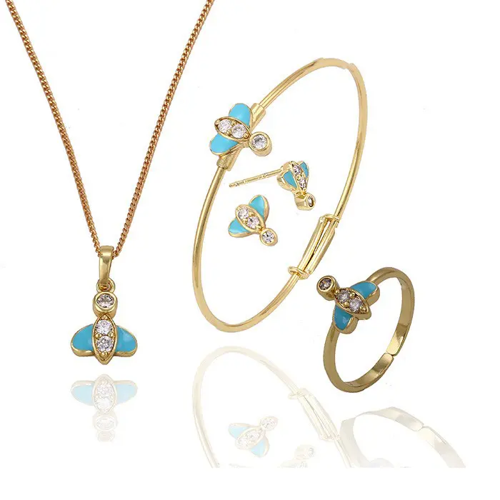 63307 Wholesale fashion children jewelry, Butterfly Shapes 14k gold color necklace jewelry set