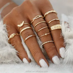 Groothandel gepersonaliseerde gouden ringen-Persoonlijkheid Boho Party 12 stks/set Gouden Ringen Twist Rhinestone Geometrische Knuckle Finger Rings