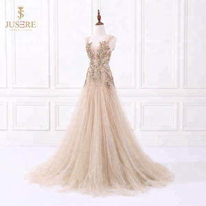 Sparkline Tulle encolure carrée manches corsage ajusté robe de soirée longue perlée lourde avec paillettes - Product Image 1