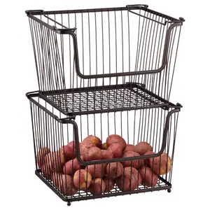 Cesta Apilable de Cocina de <span class=keywords><strong>2</strong></span> Niveles, Cesta de Almacenamiento de Frutas y Verduras para el Hogar, Cesta de Alambre Metálico para Frutas y Verduras - Product Image 1