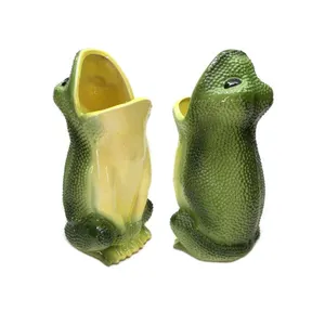 Vintage green frog open mouth ceramic umbrella holder