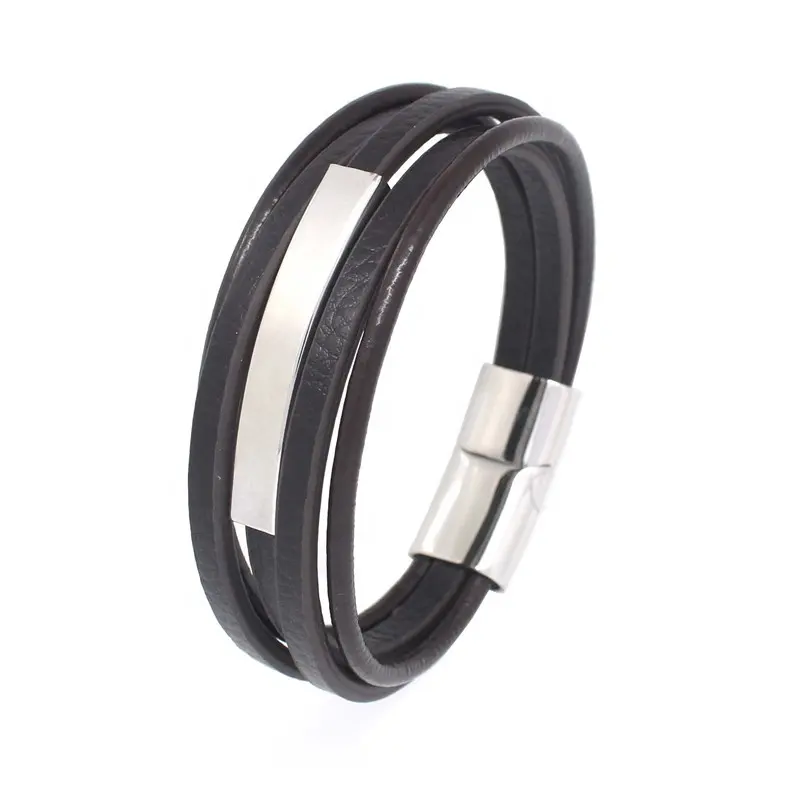 Herren Schmuck Edelstahl Magnet verschluss mit Leder Lade armband