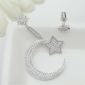 LUOTEEMI Studded CZ Diamond <strong>Earrings</strong> Fine Jewelry Clear Cubic Zircon <strong>Moon</strong> <strong>Star</strong> Asymmetry Glitter <strong>Star</strong> <strong>Earrings</strong> for Women - Product Image 4