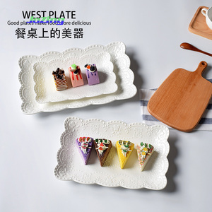 <span class=keywords><strong>Vaisselle</strong></span> en céramique à Texture de dentelle, <span class=keywords><strong>vaisselle</strong></span> rectangulaire créative pour le mariage <span class=keywords><strong>et</strong></span> la restauration, assiette à salade en céramique - Product Image 2