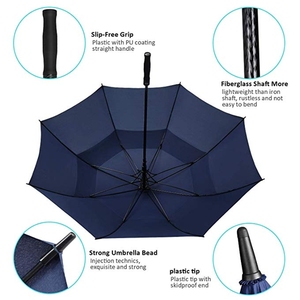 Automatic Open Double Canopy Golf <span class=keywords><strong>Umbrella</strong></span> com Air Vent <span class=keywords><strong>Shoulder</strong></span> <span class=keywords><strong>Strap</strong></span> Logo Imprimir Plastic Handle Promotional Straight <span class=keywords><strong>Umbrella</strong></span>
