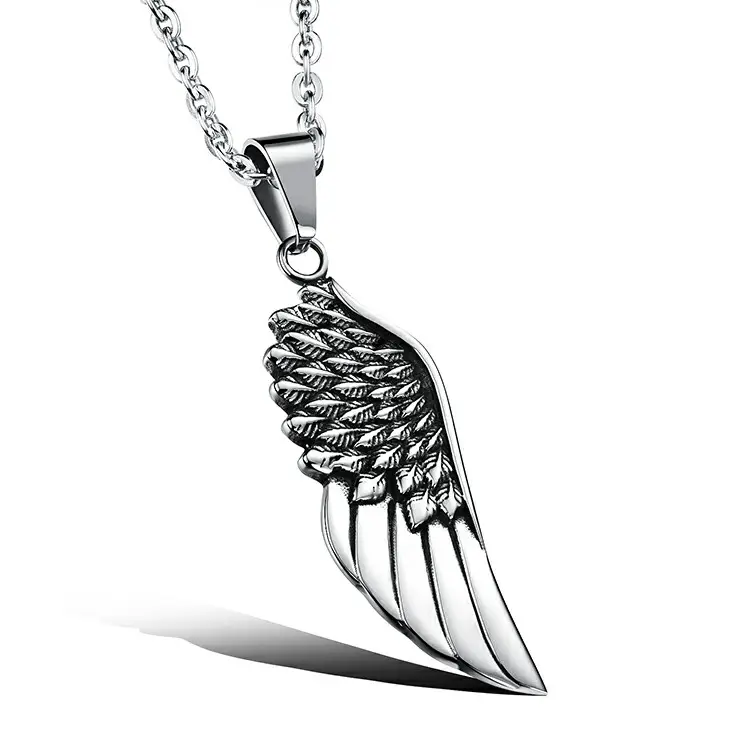 Marlary Jewelry Classic Style Pendant 316L Stainless Steel Angel Wings Necklace