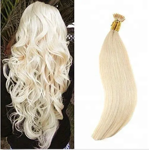 #60 blond double drawn remy human hair extensions 10A grade fusion I tip hair