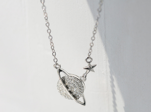Argento sterling 925 Coreano semplice e temperamento stella e pianeta a forma di della collana del pendente delle donne - Product Image 5