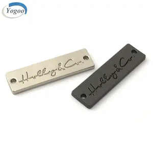 Goedkope Rechthoek Metalen Logo Stempel Zilver Gegraveerd Custom Metalen Kleding Labels