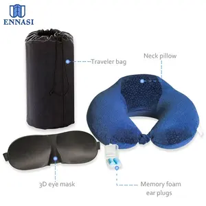 Kit De Viagem Portátil Com Espuma De Memória Em Forma De U Pescoço Travesseiro Máscara De Olho Resto Suporte Para Voos Certificados pelo Fornecedor Dourado - Product Image 1