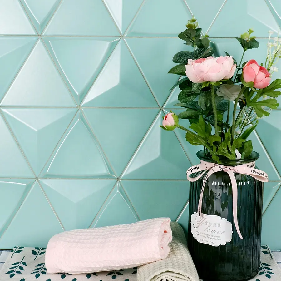 Telhas de parede convexo para banheiro, cores verdes e claro, triângulo 3d