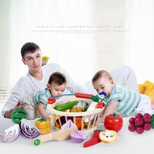 Usine Vente En Bois Magnétique Coupe Fruits Légumes Jouets De Cuisine Predtend Jouer Ensemble avec En Bois Rond Panier - Product Image 6