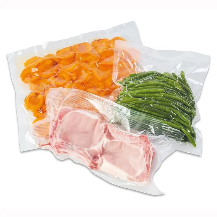 Food grade Warmte seal kleur gelamineerd transparante vacuüm plastic voedsel verpakking zakken voor worst, vlees, vis, zee voedsel