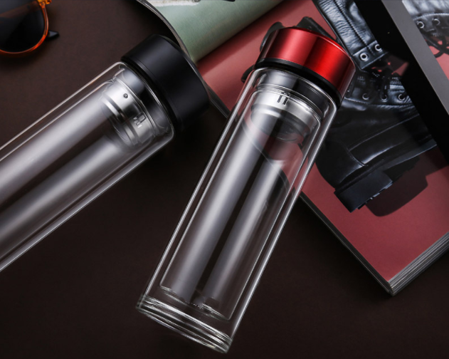 Double Wall Glass Water Bottle Borosilicate Glass Portable Sport Drinking Bottle