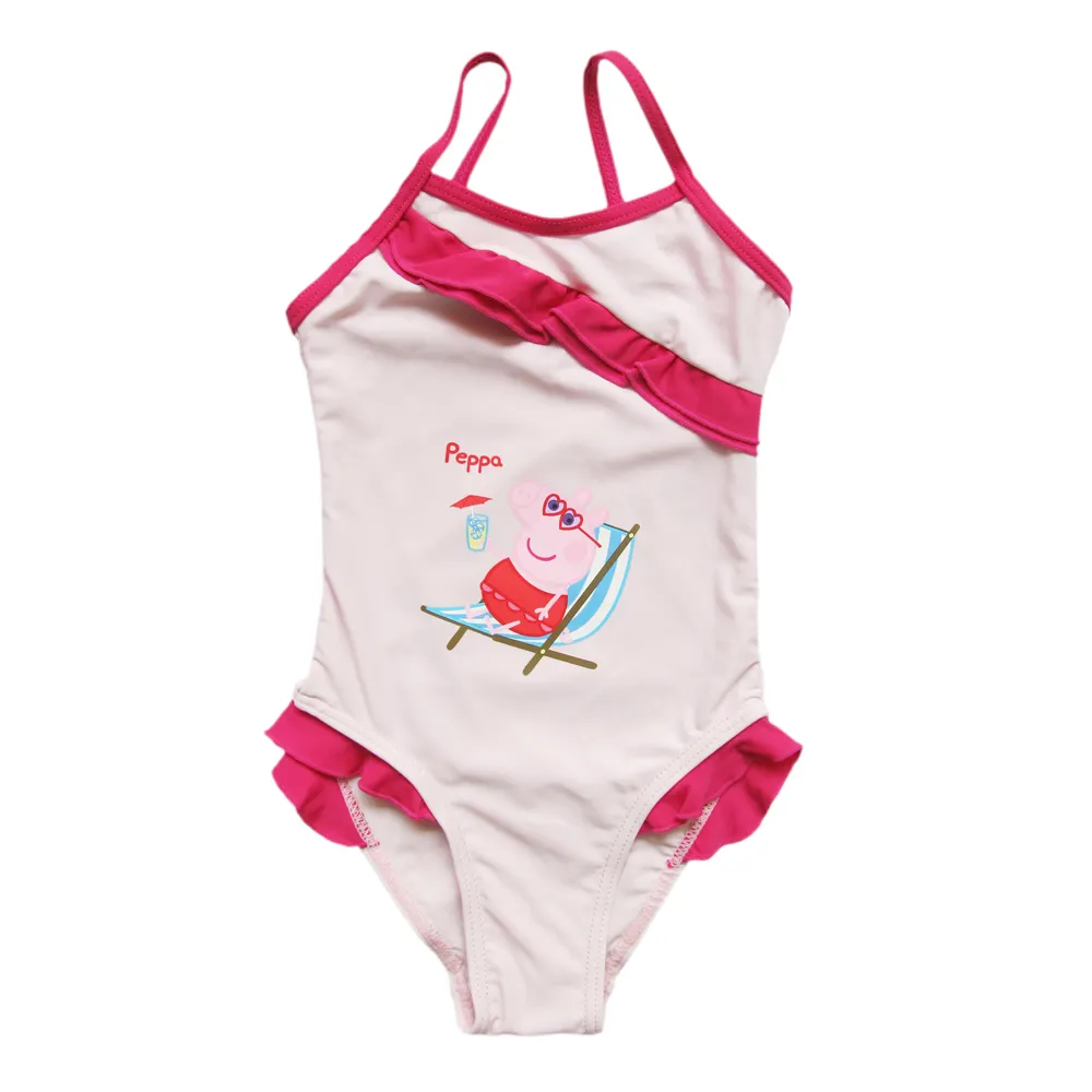 Bikini de volantes para niños, traje de baño de una pieza con logotipo personalizado, bonito, con estampado de dibujos animados, 2018