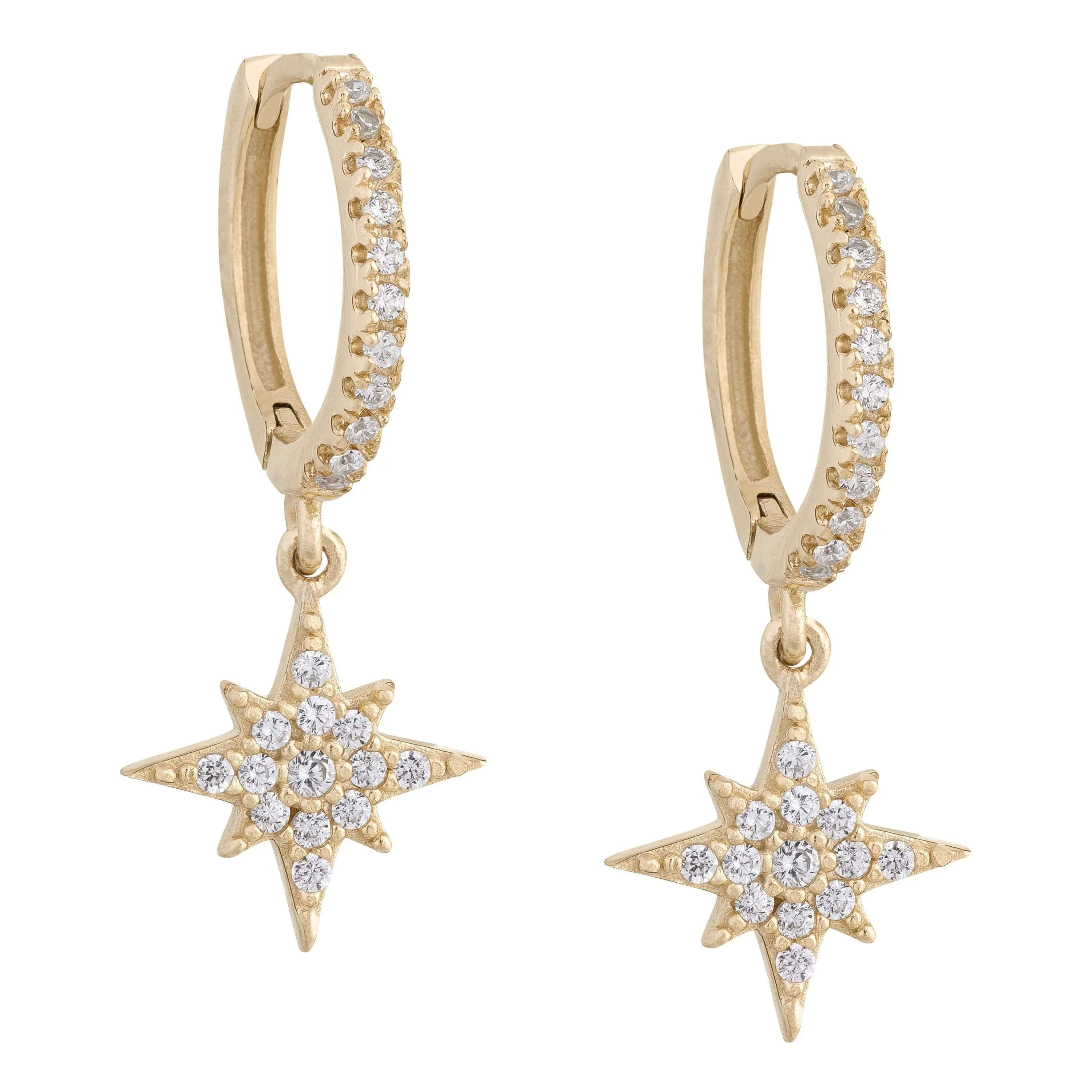 Hawaiian Jewelry Wholesale Gold 925 Silver Crystal CZ Stone Star Drop Earring