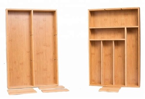 2 Pc Bambou Utilitaire Tiroir Organisateur Ustensile Argenterie Cuillère Couteau Fourchette Rangement Couverts Plateau Bois <span class=keywords><strong>Organisation</strong></span> Réglable - Product Image 3