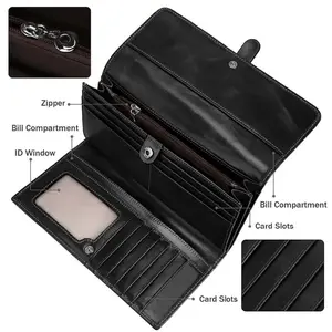 RFID — portefeuille tripliable en cuir véritable pour femme, étui de voyage à blocage Vintage ciré, organisateur de cartes, pochette pour dames