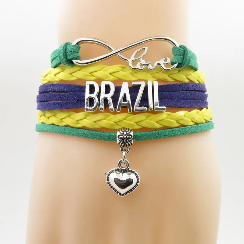 Pulsera infinity love Brasil, abalorio de brazalete con corazón, brazaletes de amor de país para mujeres y hombres, joyería