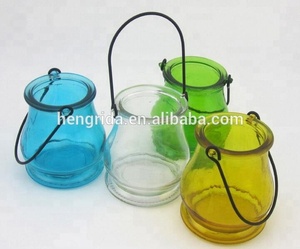 <span class=keywords><strong>Vaso</strong></span> lanterna in vetro colorato prezzo di fabbrica diretto con manico in metallo per decorazione domestica/portacandele lanterna in vetro - Product Image 2