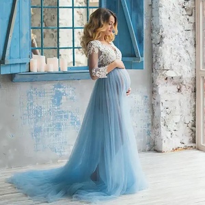 Applique Lungo Blu Plus Size Delle <span class=keywords><strong>Donne</strong></span> Vestiti <span class=keywords><strong>Da</strong></span> Sera <span class=keywords><strong>Per</strong></span> Le <span class=keywords><strong>Donne</strong></span> Incinte - Product Image 1
