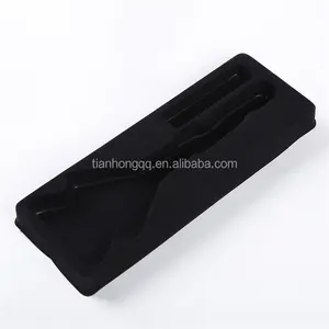 PS flocked thermoformed plastic tray for cosmetic custom vacuum formed PS flocking blister insert tray for gift