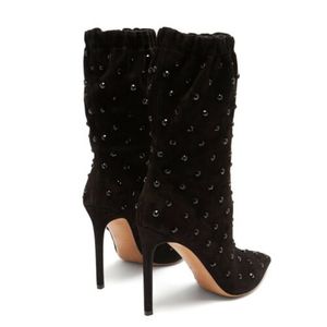 Женские модные полусапожки из искусственной замши на высоком каблуке - Product Image 4