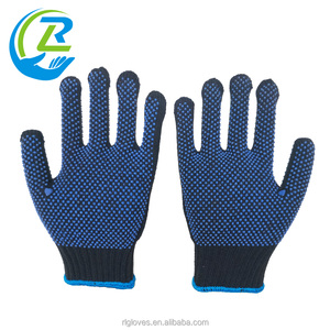 Guantes de mano de seguridad para el trabajo, manoplas de punto de algodón y poliéster de doble cara, antideslizantes, con revestimiento de puntos de PVC azul, transpirables, 10 Uds. - Product Image 5