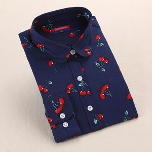Chemisier à manches longues pour femmes, Vintage, à fleurs, col rabattu, à carreaux, été - Product Image 2