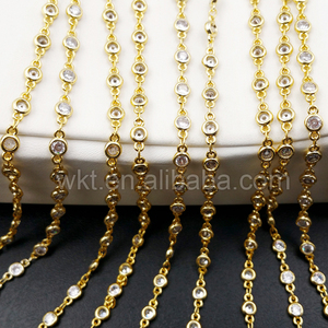 WT-BC081 Wholesale 24k Real Gold Electroplated Brass Chain With Zircon Bead Charm Brass Chain for <strong>Jewelry</strong> <strong>Supply</strong> - Product Image 3