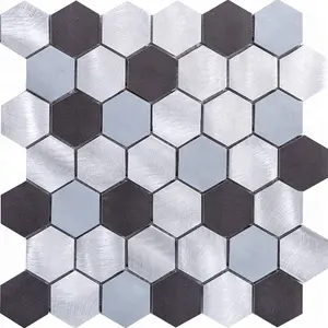 Glitter Perak Plating Berwarna Hexagon Keramik Dinding Ubin Dapur Backsplash Kaca Mosaik