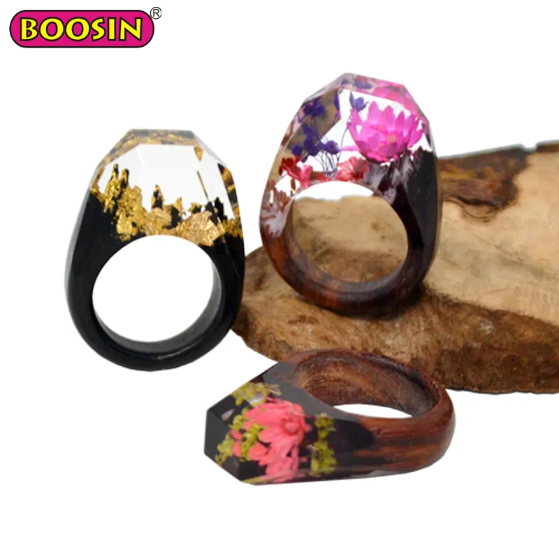 Fashion natural wooden landscape magic resin romantic engagement ring men ring
