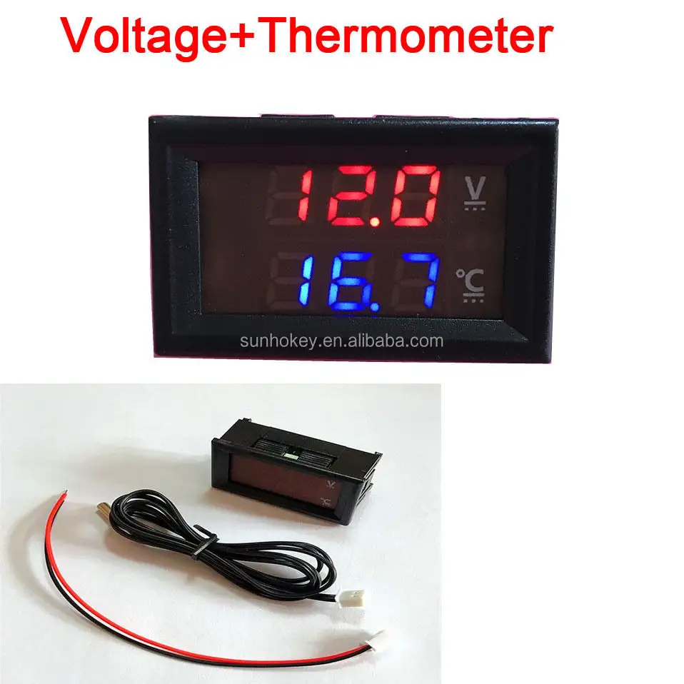 DC 12V 24V ROT ROT LED Digital Thermometer -50 ~ 125C Temperatur messer Spannung Voltmeter für Auto/Wasser/Luft/Innen/Außen