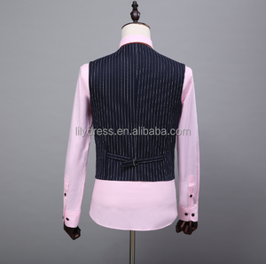 Trajes de Lana Azul Personalizados con Doble Botonadura y Rayas Blancas, Ropa <span class=keywords><strong>para</strong></span> Niña, Imágenes de Abrigo y Pantalón (Abrigo+Pantalón+Chaleco) NA02, Trajes de Novio <span class=keywords><strong>para</strong></span> Hombre - Product Image 5