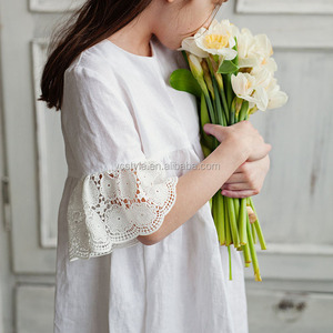 Abito da Damigella in <span class=keywords><strong>Lino</strong></span> Bianco, Vestito Estivo di Alta Qualità per Battesimo e Matrimonio - Product Image 3