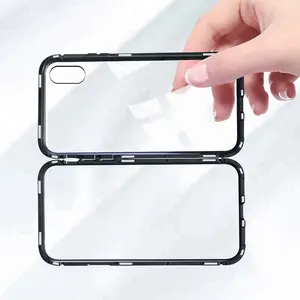 Custom Magnetic Adsorption Phone Case Metal Magnet Tempered Glass Cases For iphone 6s 6 7 8 plus 9 X XR XS Max 11 12 13 14 pro